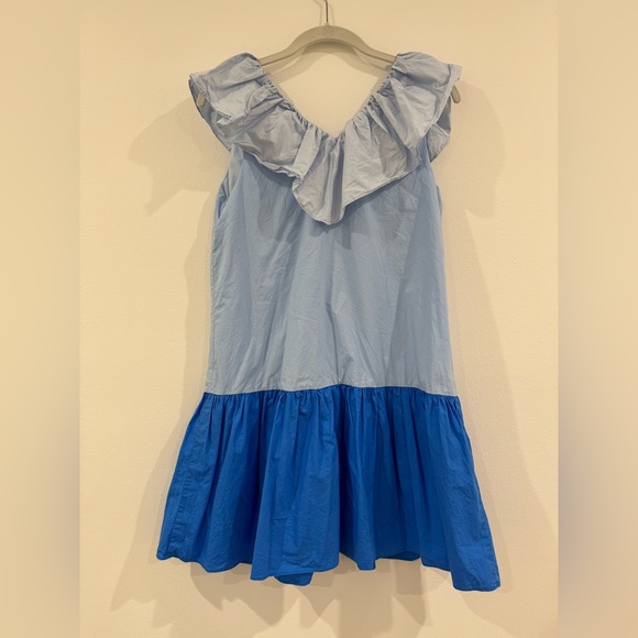 English Factory Women Blue Colorblock Ruffle Hem Sleeveless Mini Dress Size S - Picture 6 of 9